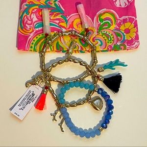 NWT Colorful Lilly Pulitzer 3-Bracelet Set with charms and tassels